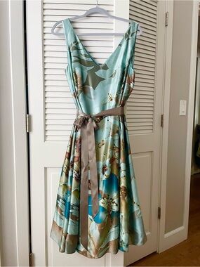 Adrianna Papell Occasions Beaded Silk Midi Dress Women’s Size 14 W